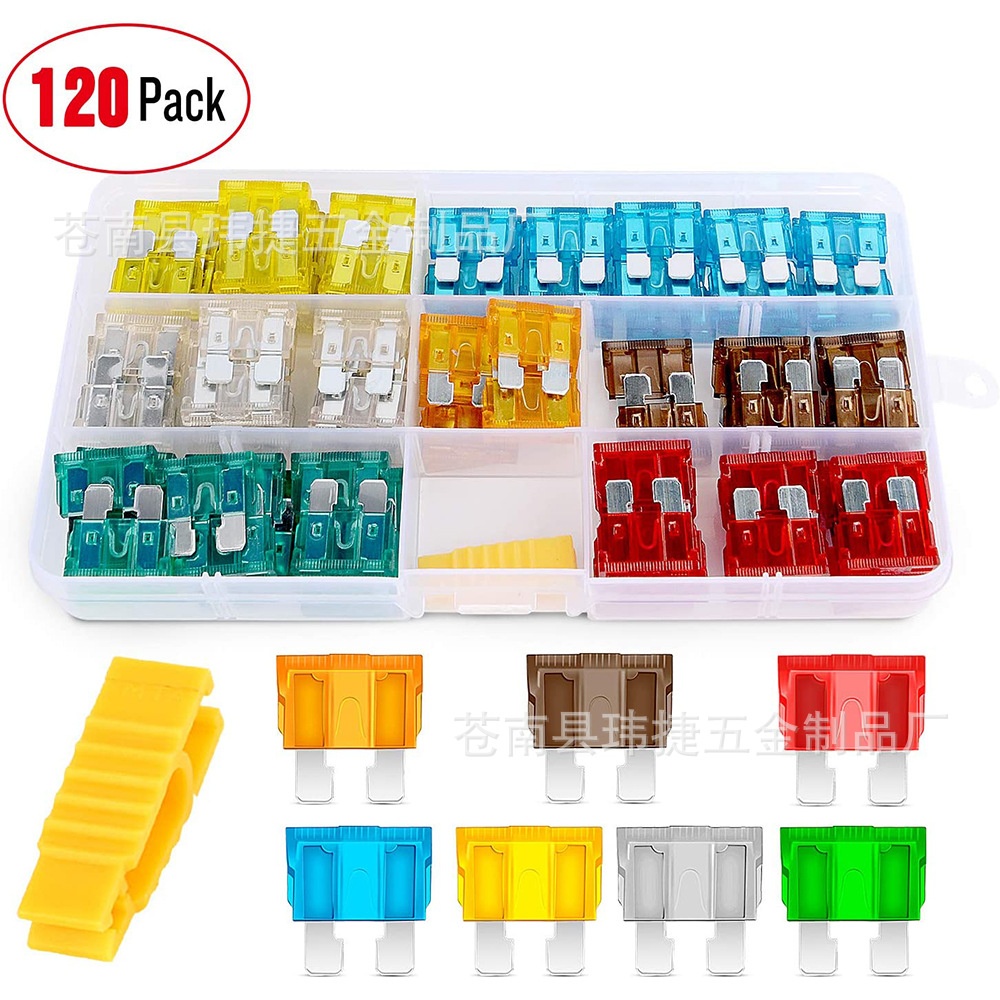 跨境   120pcs盒装保险丝 汽车中号插式保险片车用5A/10A-30A套装