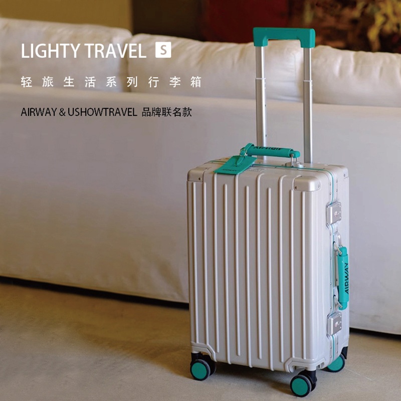 日系usb充电铝框登机箱减震刹车万向轮女行李箱杯架旅行箱拉杆箱