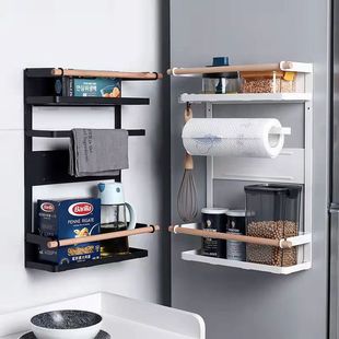 日式简约磁吸冰箱挂架强磁铁卷纸巾保鲜袋储物厨房收纳侧壁置物架