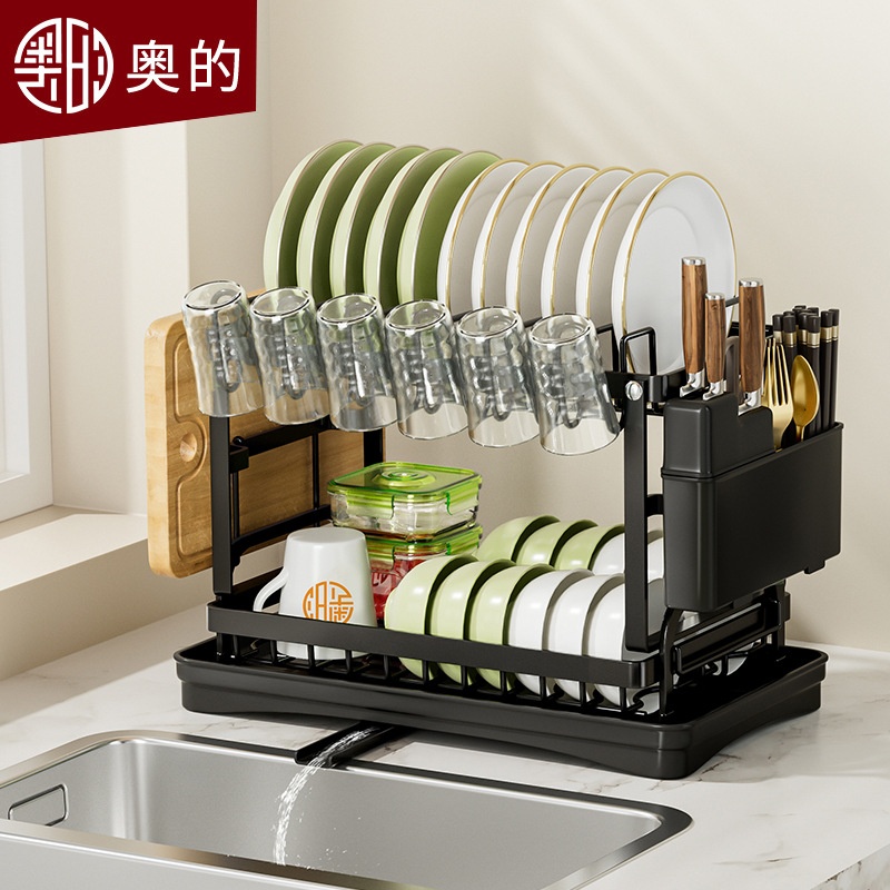 免安装厨房碗架双层沥水架碗盘碗碟置物架家用多功能碗筷收纳架子