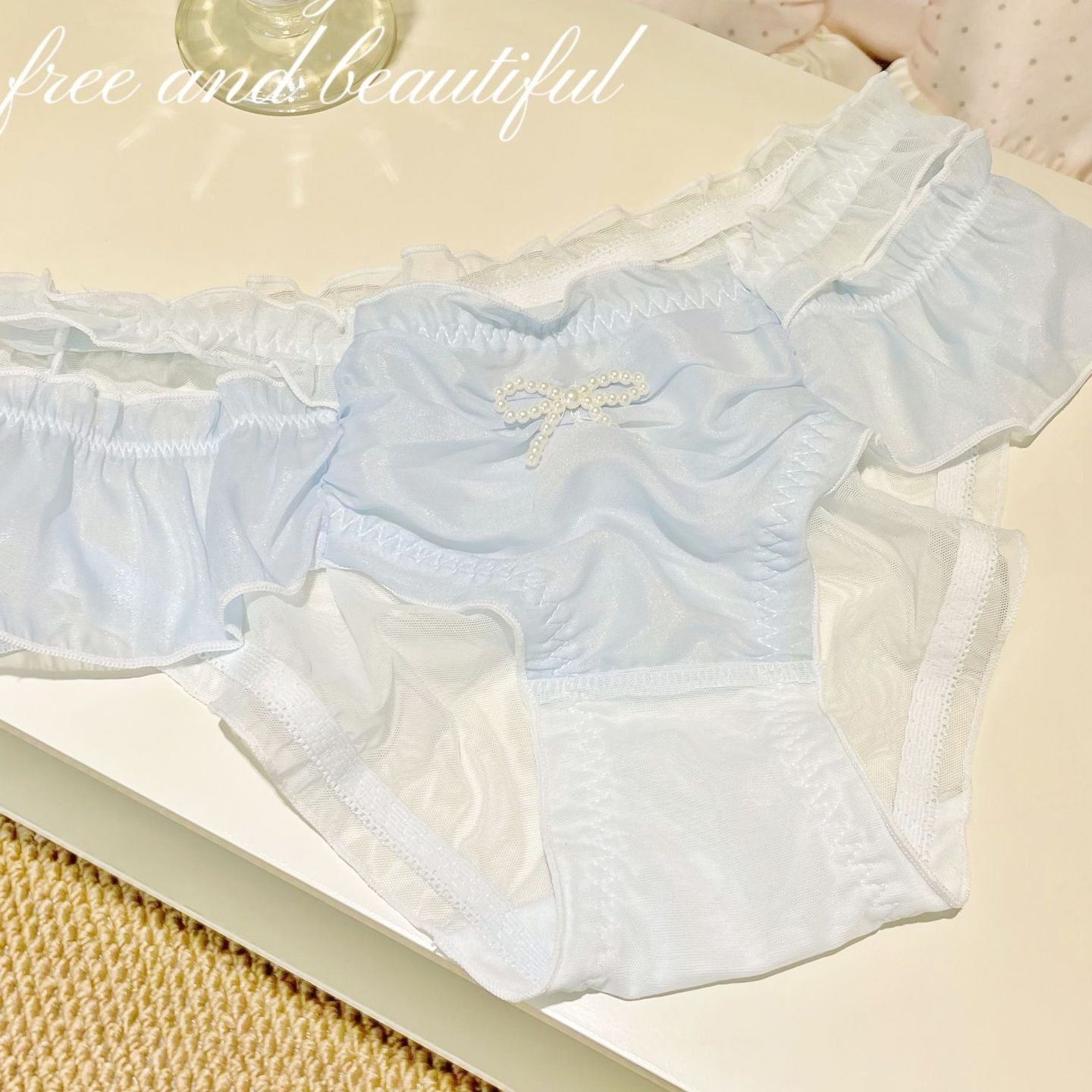 A2325木耳裙边夏季软纱三角裤镂空珍珠蝴蝶结内裤女高腰透气