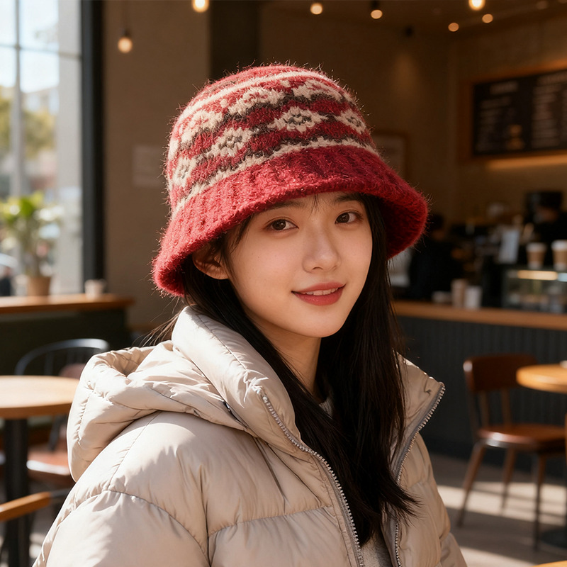 2025秋冬季新款帽子保暖防寒渔夫帽显脸小日系百搭大头围针织帽潮