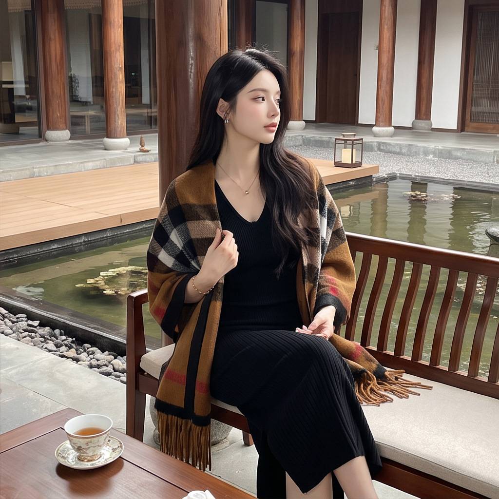 秋冬款围巾女加厚开衫款披肩外搭坎肩提花流苏防风围脖
