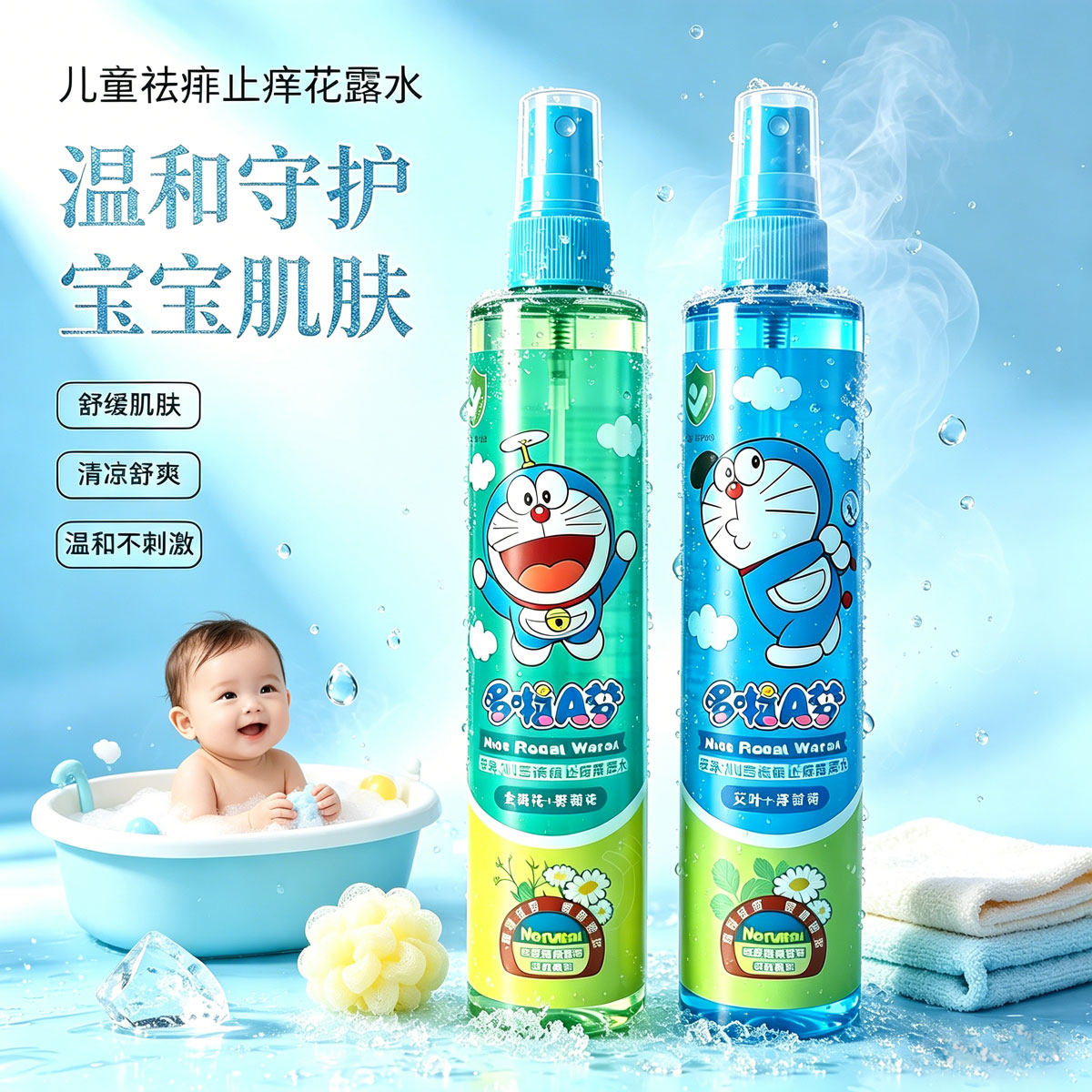 哆啦A梦儿童祛痱止痒花露水持久留香婴幼儿宝宝泡澡清凉舒爽