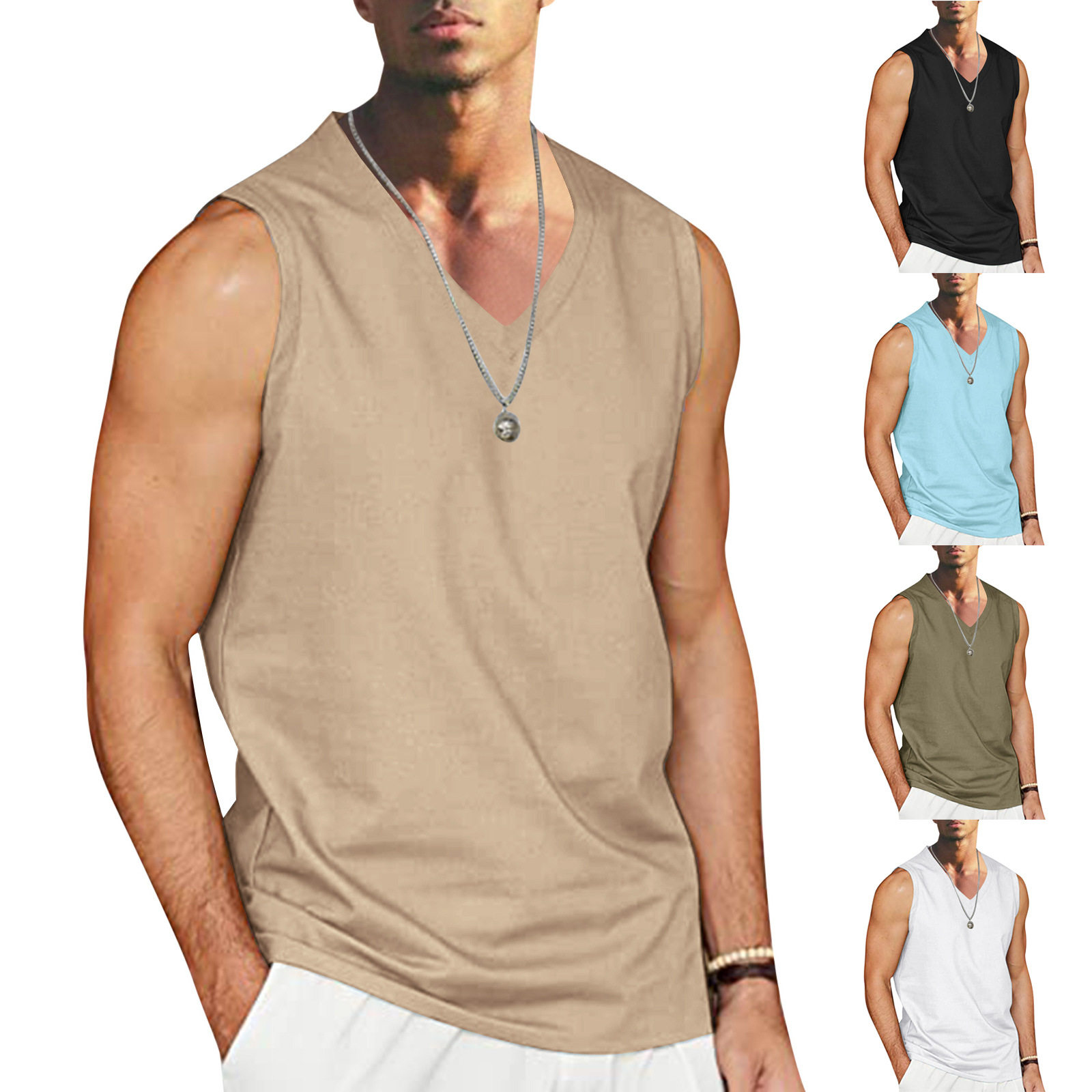 Cotton Linen Shirts Casual Sleeveless Vest V Neck Tank Tops