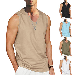 Casual Sleeveless Tank Linen Tops Neck Shirts Cotton Vest