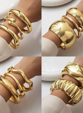 Minimalist Gold Color Chunky Cuff Bangle For Women