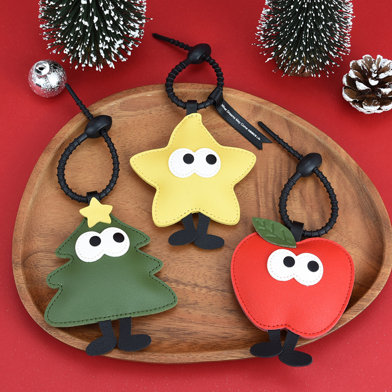 Christmas Tree Apple Keychain PU Leather Pendant