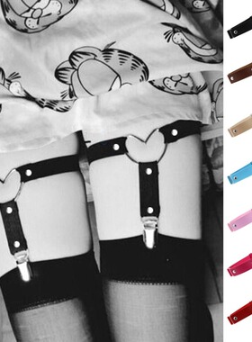 Black pu leather garter belt women elastic heart leg garter