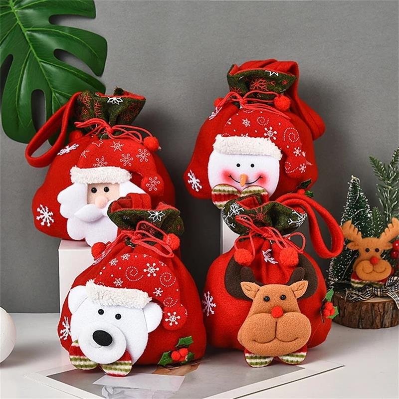 bag exquisite santa claus printed linen christmas candy bag
