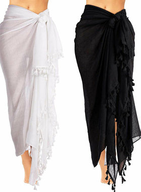 r Up Beach Maxi Long Wrap Skirt Sarong Dress Black and White