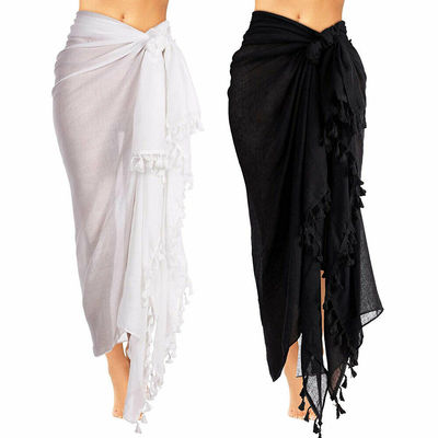 r Up Beach Maxi Long Wrap Skirt Sarong Dress Black and White