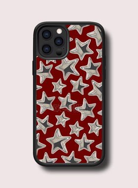 新年红色五星16plus保护套12背板珠光细闪金属贴片14pro酷xs/xsmax/13/11promax/15