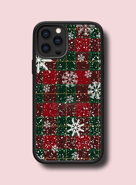 16promax欧美风复古格纹雪花防摔15保护套14pro/13/12背板珠光细闪金属贴片xs潮