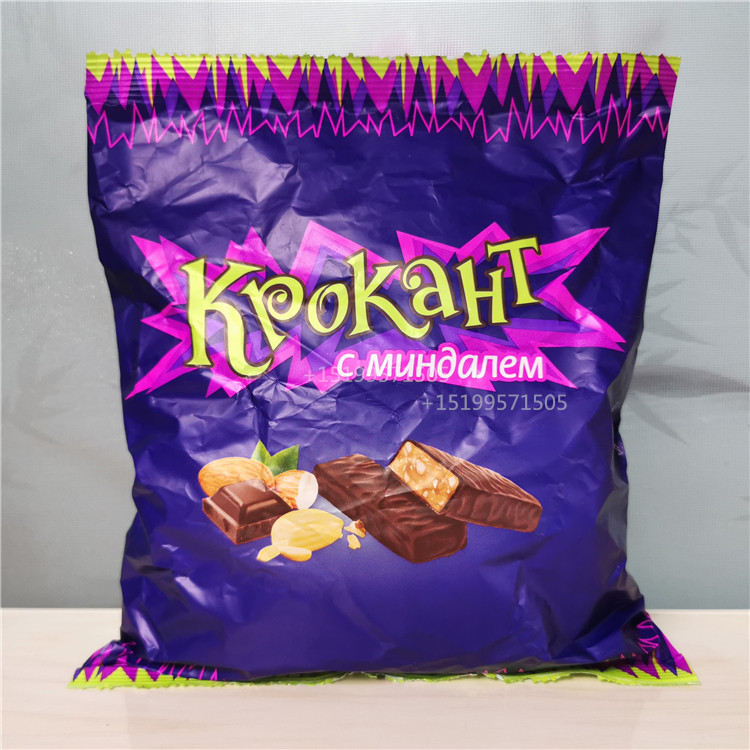 KDV俄罗斯紫皮糖零食kpokaht巴旦木坚果巧克力夹心喜糖果500g包邮