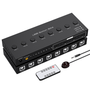 Vpfet 八口USB切换器打印机共享器配八条USB方口线八进四出支持8台电脑主机共享4个USB设备可接入键盘鼠标