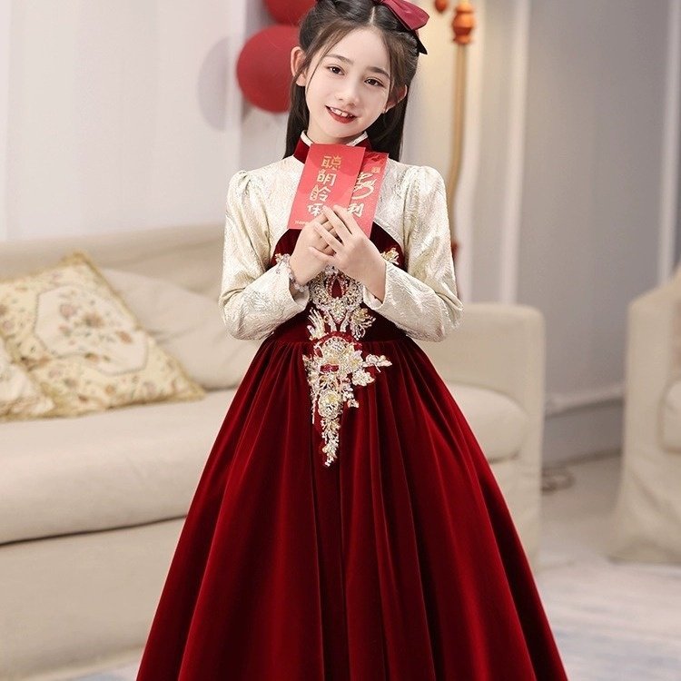 2025新款儿童礼服礼服裙女童秋冬钢琴演出服生日公主裙大童拜