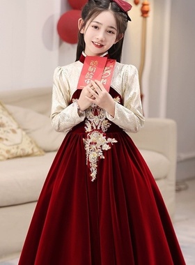 2025新款儿童礼服礼服裙女童秋冬钢琴演出服生日公主裙大童拜