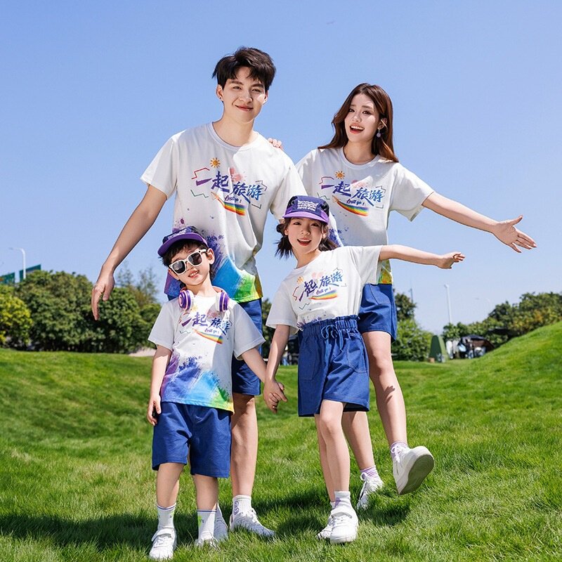 2026新款适合拍照亲子装夏季一家三四口短袖韩版洋气母子母女装度