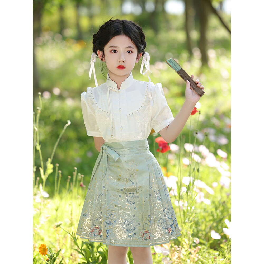 2026新款女童马面裙套装夏装中国风儿童古装汉服女宝唐装短款
