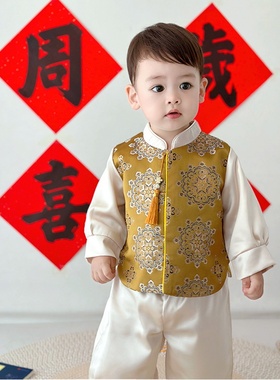 2025新款汉服男童中式套装喜庆婴儿中国唐装周岁抓周宝宝礼服