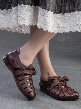 2025新款上海杰骤夏季手工编织擦色复古凉鞋透气包头舒适小众