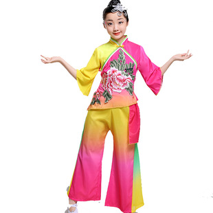 2026新款儿童秧歌服演出服女少儿古典伞舞扇子舞服装飘逸中国