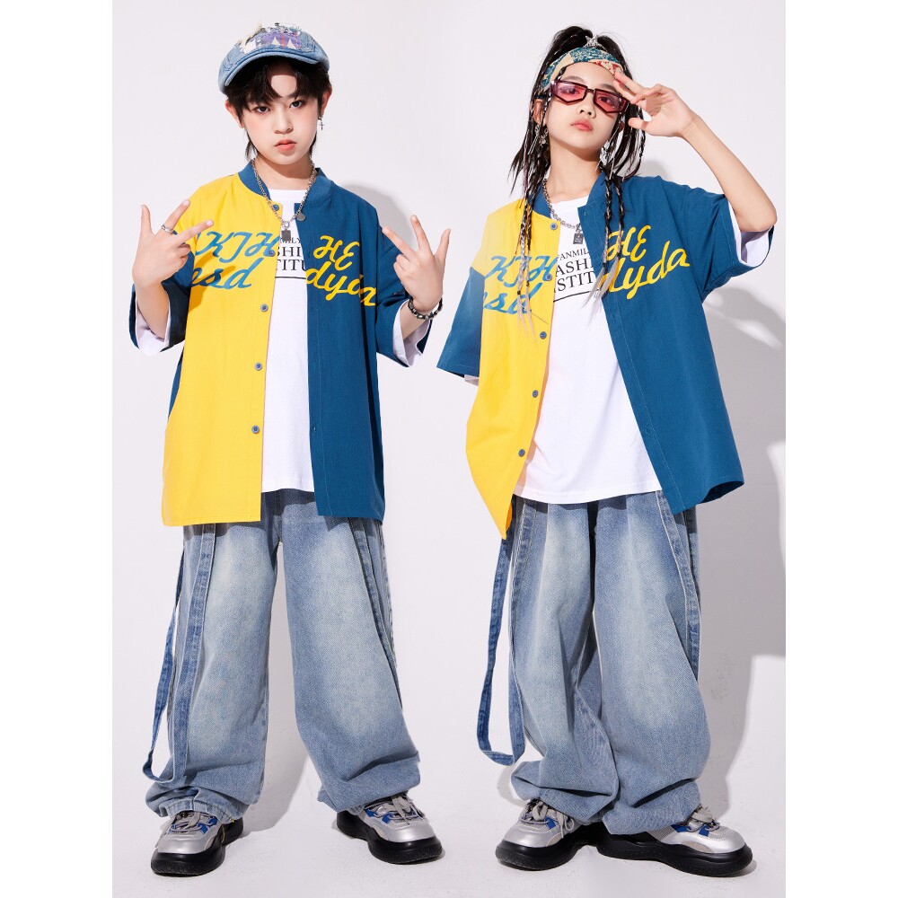 2026新款街舞儿童潮服男童棒球服嘻哈hiphop潮牌套装女童爵