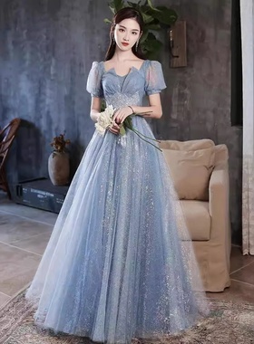 2025新款亚马逊正式宴会晚礼服高端气质成人礼连衣裙蓝色显白