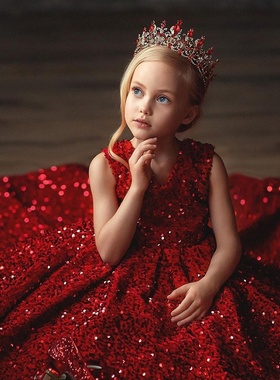 2025新款女童礼服儿童公主裙花童婚礼主持人钢琴演出服