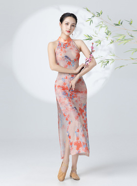 2026新款汉服广场古典舞纱衣印花旗袍套装广场舞东方古典旗袍