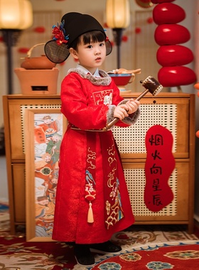 2025新款冬中国风年服唐装男童汉服圆领袍拜年服儿童古风过年