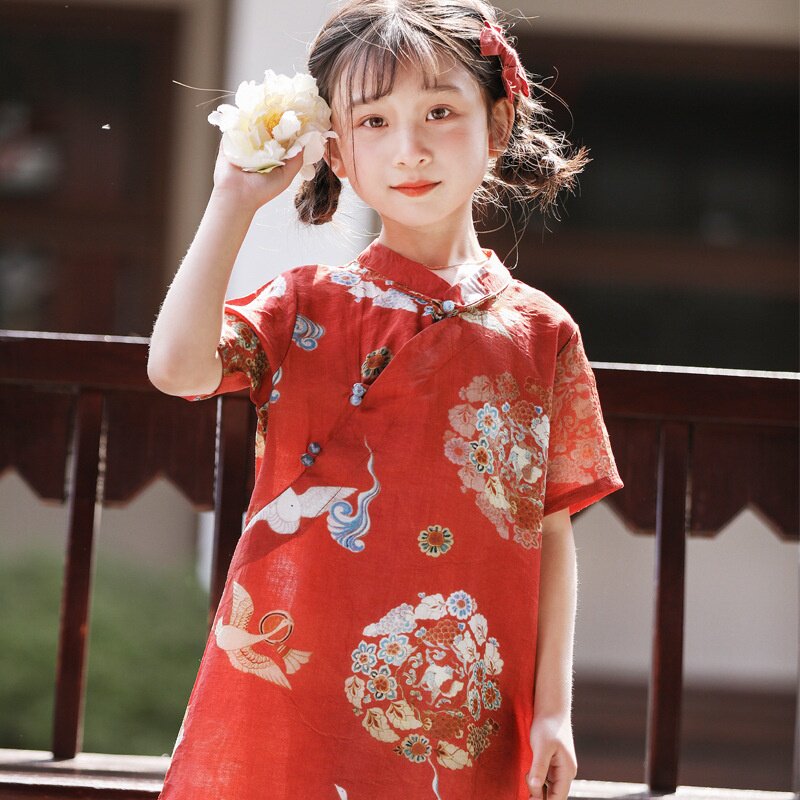 2026新款女童旗袍夏季宽松儿童中国风改良款连衣裙轻薄中长款汉服