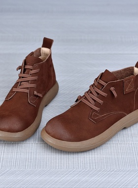 2025新款森系复古磨砂皮系带马丁靴女秋季百搭系带休闲平底短