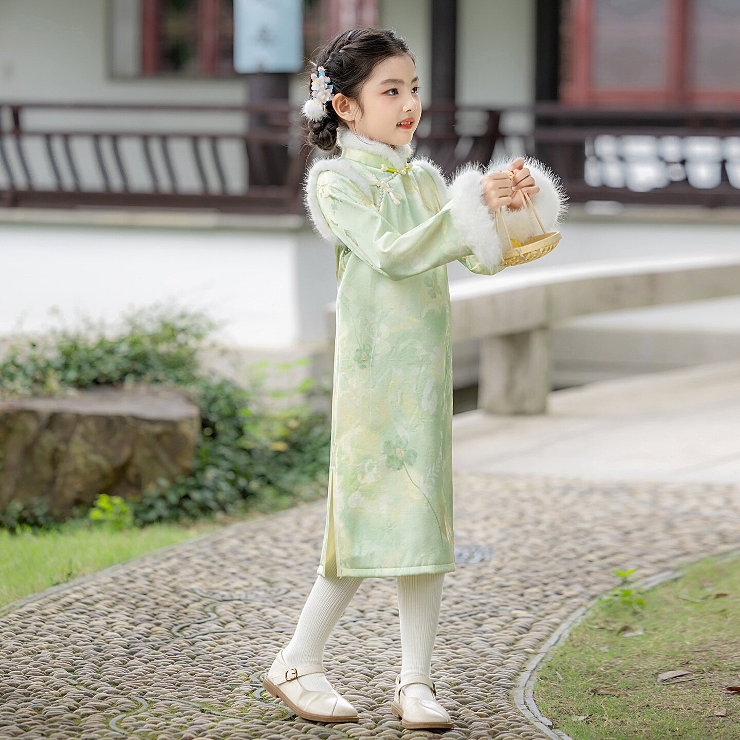 2026新款绿色女童旗袍季新中式旗袍小裙子连衣裙长袖高品质