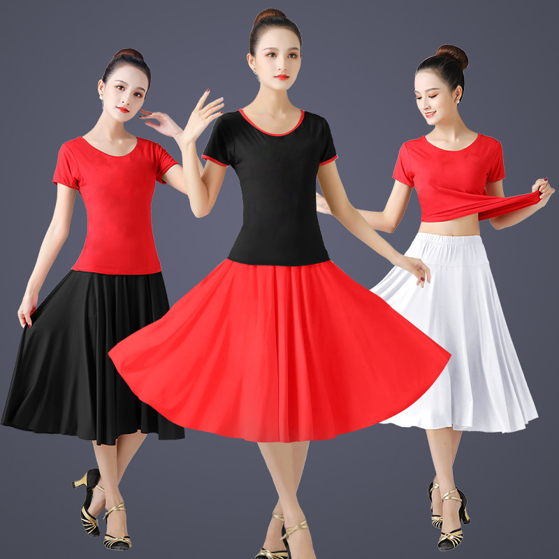 `广场舞服装大妈跳舞套装中老年舞蹈短袖上衣半身裙裙子夏演出服