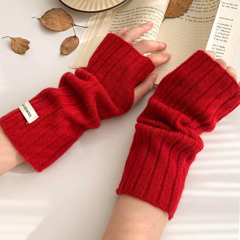 羊毛半指手套女冬季2025新款保暖百搭防风防寒护腕可触屏露指骑行