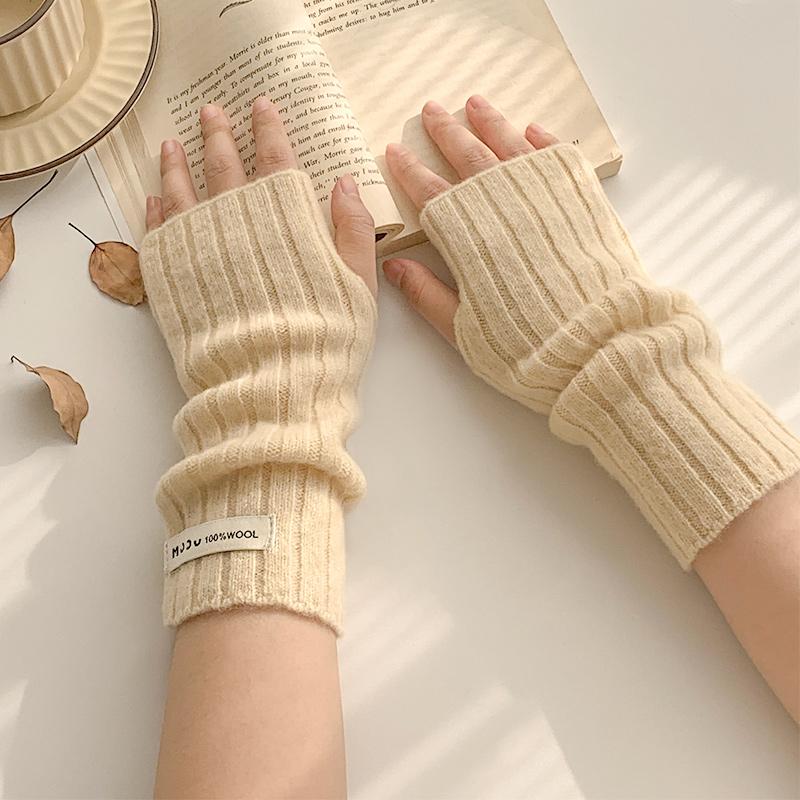 羊毛半指手套女冬季2025新款保暖百搭防风防寒护腕可触屏露指骑行
