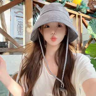 帽子女款2026新款遮阳帽女防晒显脸小适合方圆脸时尚百搭黑白格子