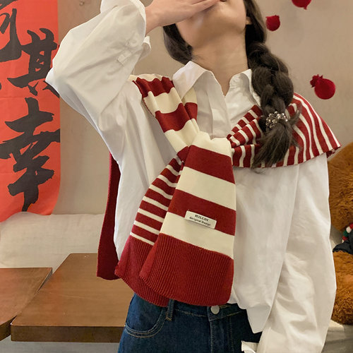 红色条纹披肩女外搭2026新款