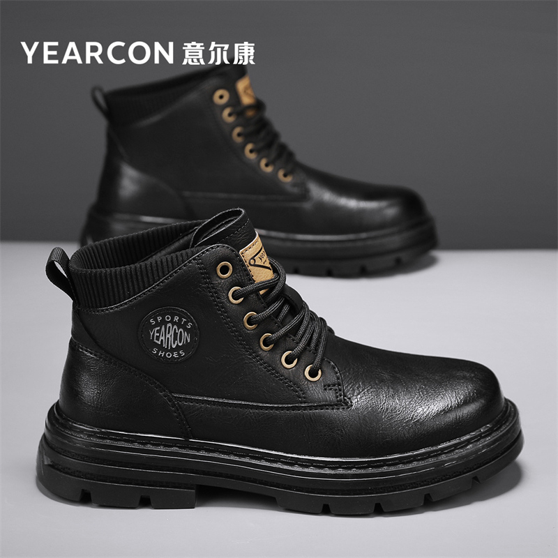 意尔康马丁靴男鞋春秋季2025新款爆款英伦风黑色男士工装皮短靴子