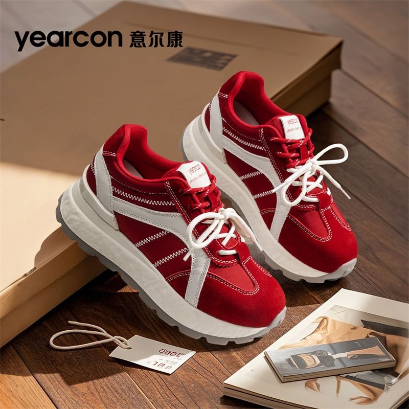 意尔康旗舰店新款红色老爹鞋