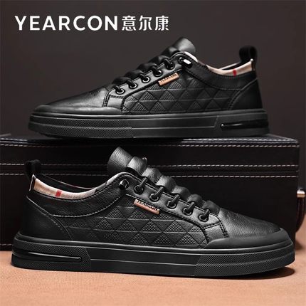 意尔康板鞋男鞋春秋季2025新款潮爆款百搭男士高端黑色休闲皮鞋子