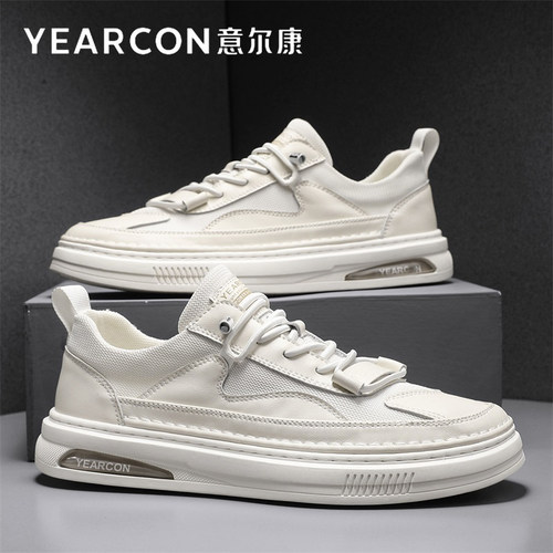 意尔康旗舰店男士高端小白鞋春季