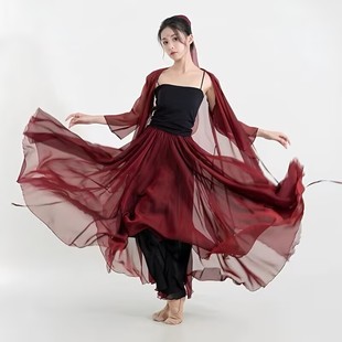 盖盖旦小怡酒红色古典舞复古演出服身韵飘逸纱衣民族练功服大摆裙