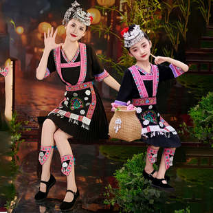 新侗族服装儿童贵州56个少数民族服饰女童传统刺绣舞台演出服短裙