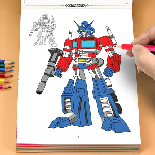 儿童线稿描摹本手绘素材中国画白描坦克机甲勇士工程车空白描印填色本幼儿漫画初学入门控笔绘画上色涂色本
