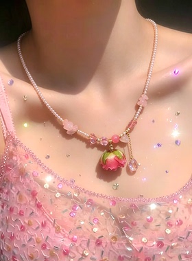 轻奢紫色水晶花吊坠珍珠项链女