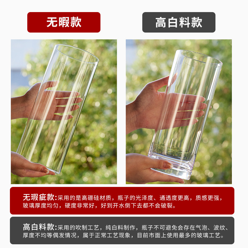 玻璃花瓶透明插花水养鲜花百合富贵竹专用直筒高水培植物高级感大