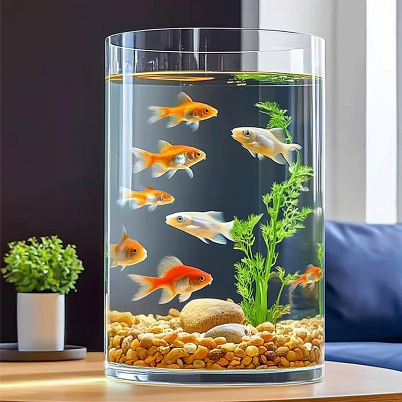 塑料鱼缸桌面客厅小型透明防摔亚克力圆形圆柱形高透超白仿玻璃